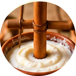 Wooden bilona churning curd